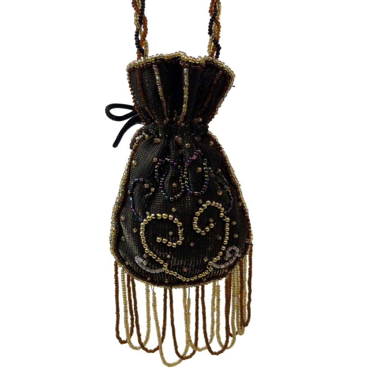 Vintage Handmade Women's Drawstring Beaded Purse Bag Sz S