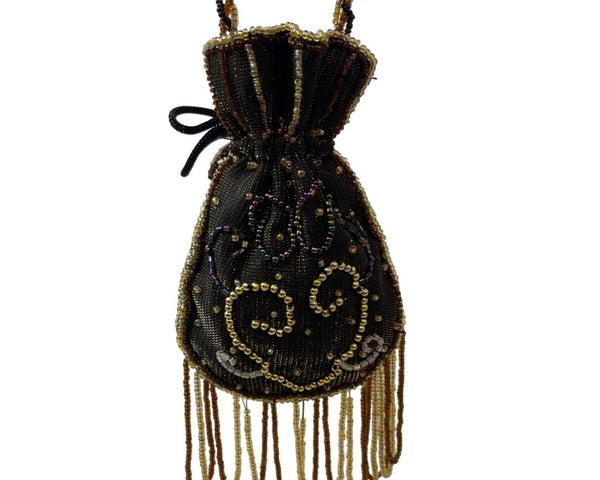 Vintage Handmade Women's Drawstring Beaded Purse Bag Sz S