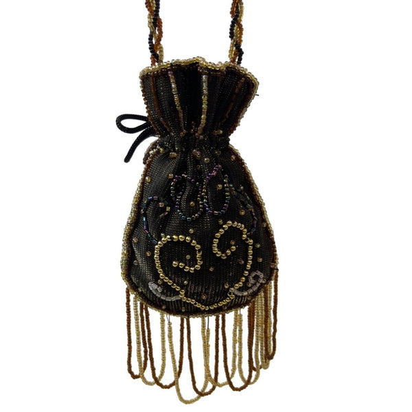Vintage Handmade Women's Drawstring Beaded Purse Bag Sz S