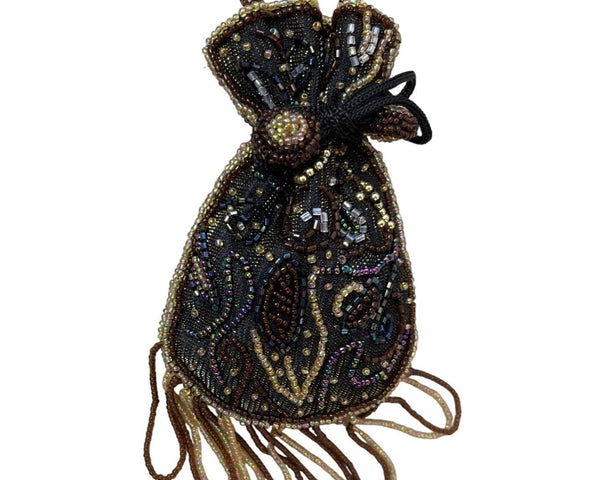 Vintage Handmade Women's Drawstring Beaded Purse Bag Sz S