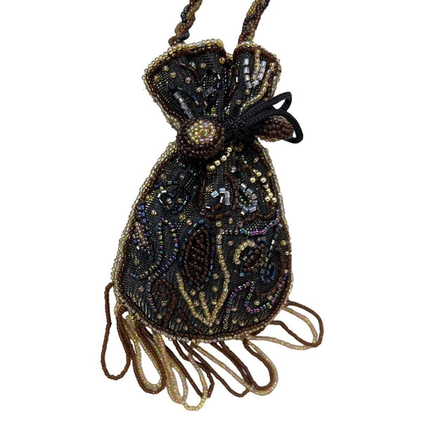 Vintage Handmade Women's Drawstring Beaded Purse Bag Sz S