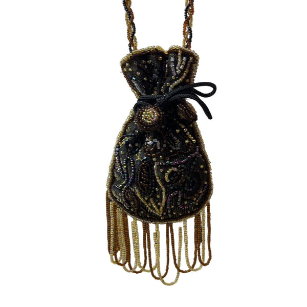 Vintage Handmade Women's Drawstring Beaded Purse Bag Sz S
