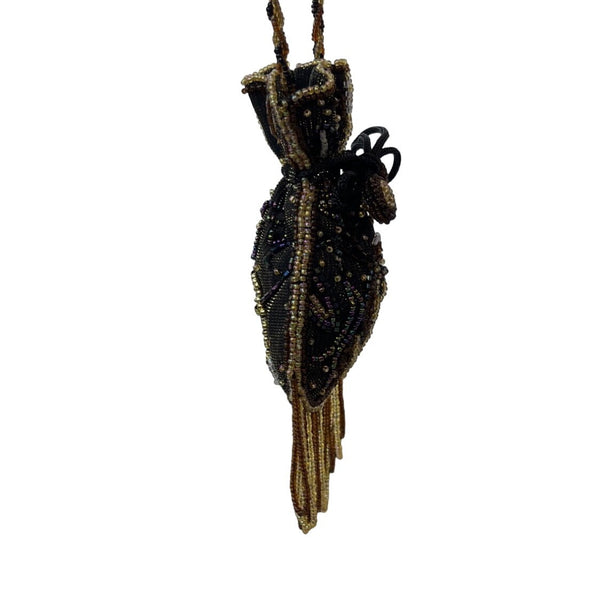 Vintage Handmade Women's Drawstring Beaded Purse Bag Sz S