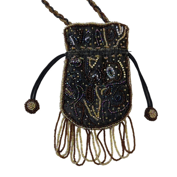 Vintage Handmade Women's Drawstring Beaded Purse Bag Sz S