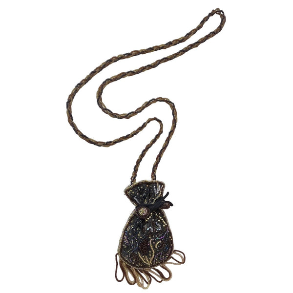 Vintage Handmade Women's Drawstring Beaded Purse Bag Sz S