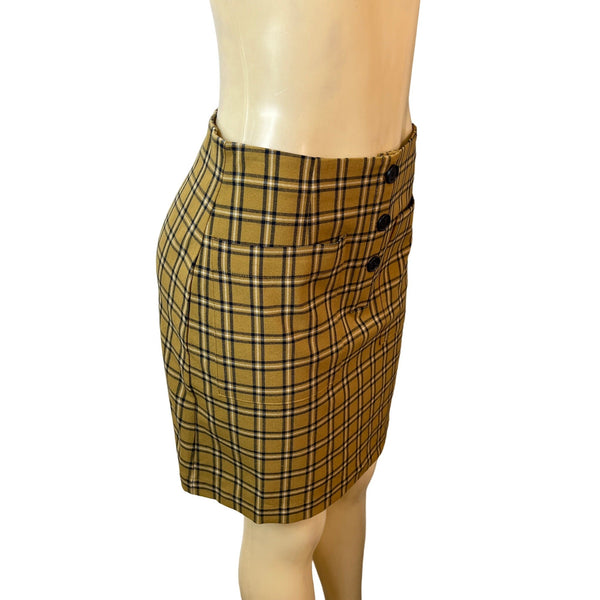 Loft Women's Mustard Yellow & Black Grid Pattern High Waist Short Skirt Sz 6P