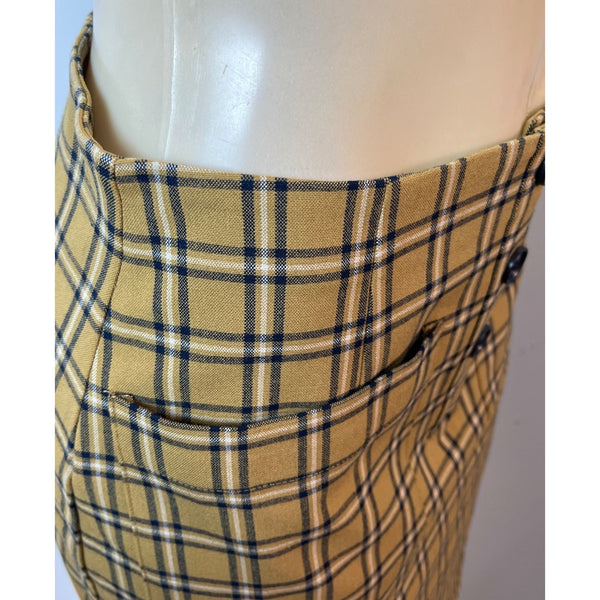 Loft Women's Mustard Yellow & Black Grid Pattern High Waist Short Skirt Sz 6P