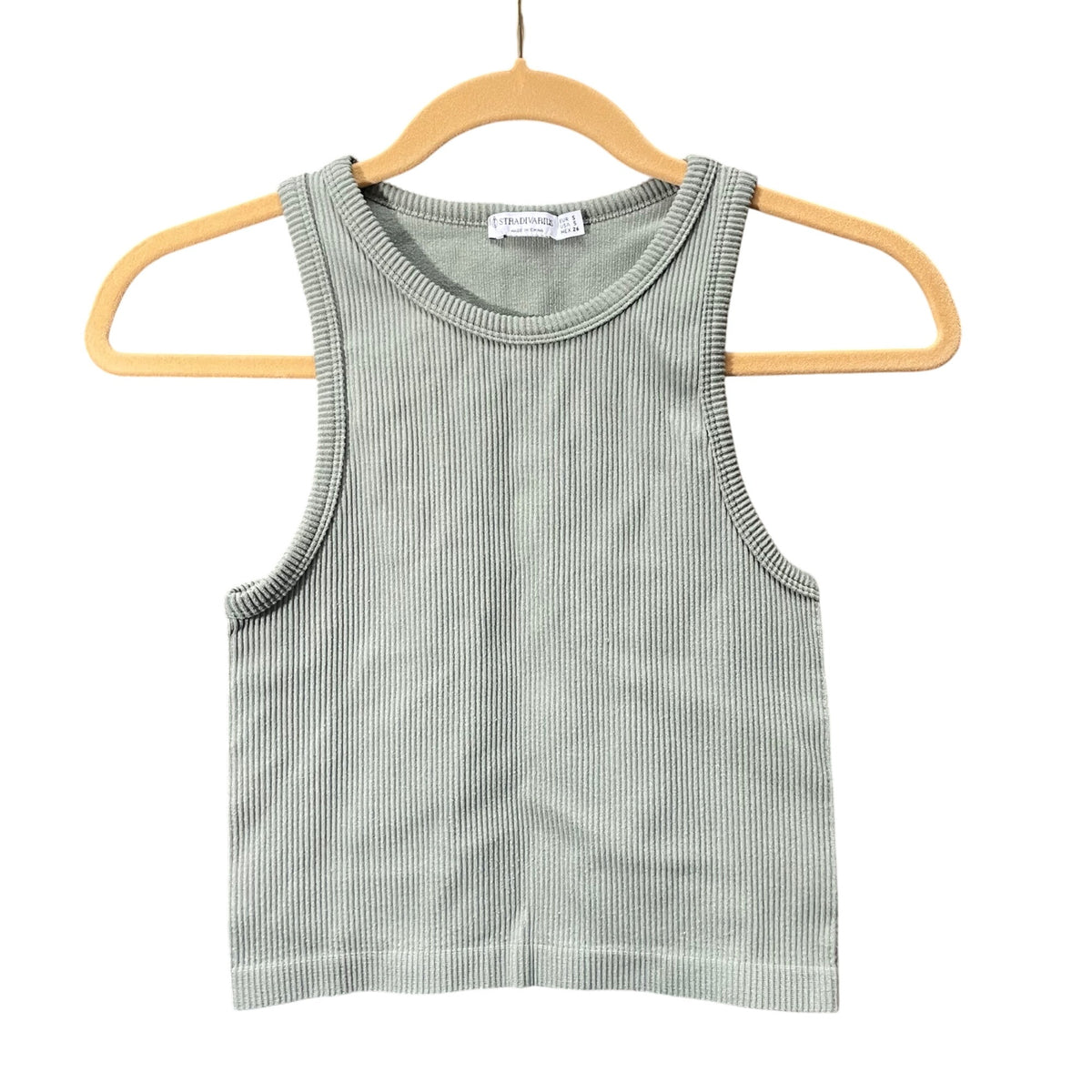 Stradivarius Womens Ribbed Gray Tank Top Sleeveless Cropped Style Size S Casual