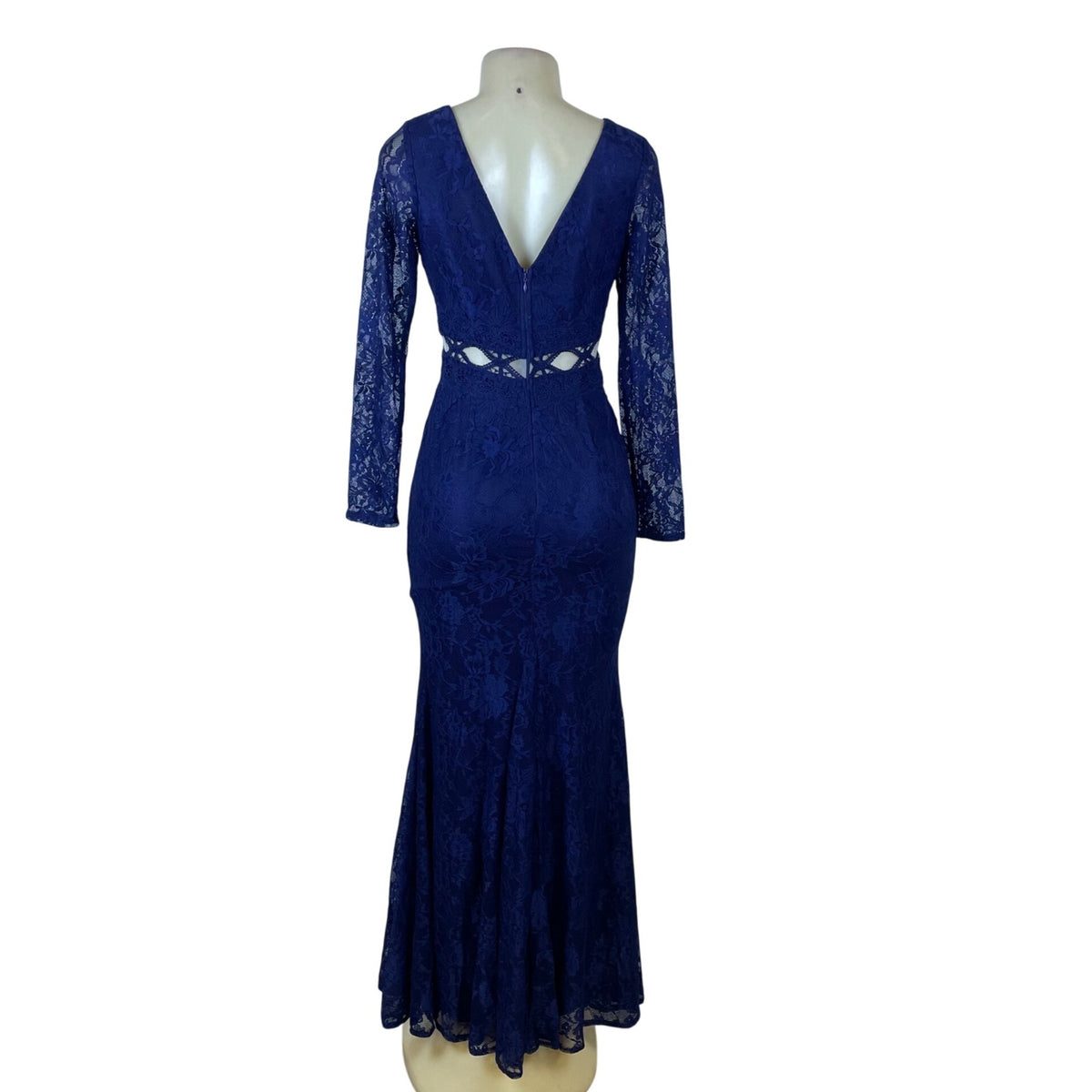 Fashion Nova Women’s Blue Lace Long Sleeve Maxi Mermaid Dress Size S - New