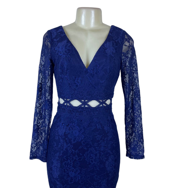 Fashion Nova Women’s Blue Lace Long Sleeve Maxi Mermaid Dress Size S - New