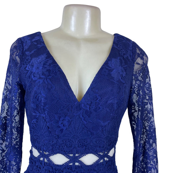 Fashion Nova Women’s Blue Lace Long Sleeve Maxi Mermaid Dress Size S - New