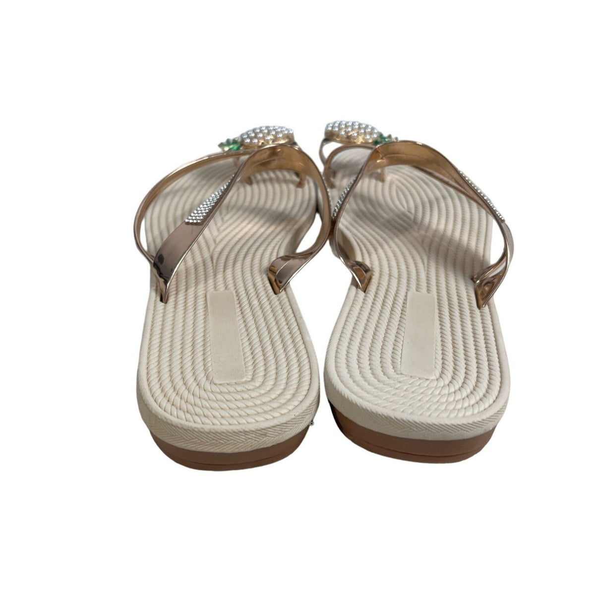 Women's Beige Pineapple Faux Pearls Rhinstone Strap Sandals Sz 42 (11.5 US)