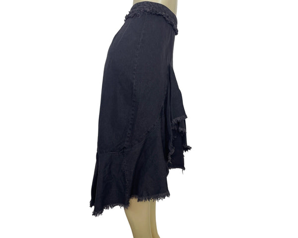 Given Kale Black Denim Asymmetrical Ruffle Skirt With Frayed Hem Sz M -New