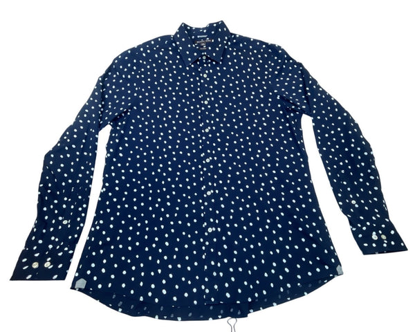 Michael Kors Mens Navy Cotton Stretch Polka Dot Button-Up Dress Shirt Sz XXL