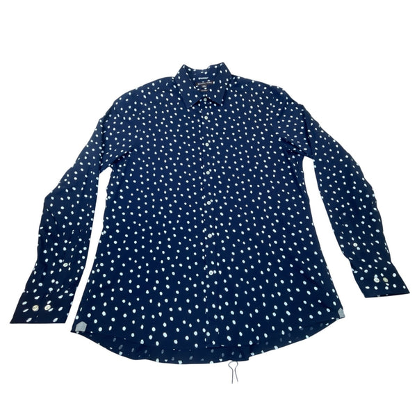 Michael Kors Mens Navy Cotton Stretch Polka Dot Button-Up Dress Shirt Sz XXL