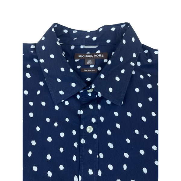 Michael Kors Mens Navy Cotton Stretch Polka Dot Button-Up Dress Shirt Sz XXL