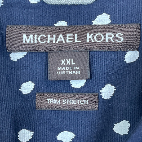 Michael Kors Mens Navy Cotton Stretch Polka Dot Button-Up Dress Shirt Sz XXL