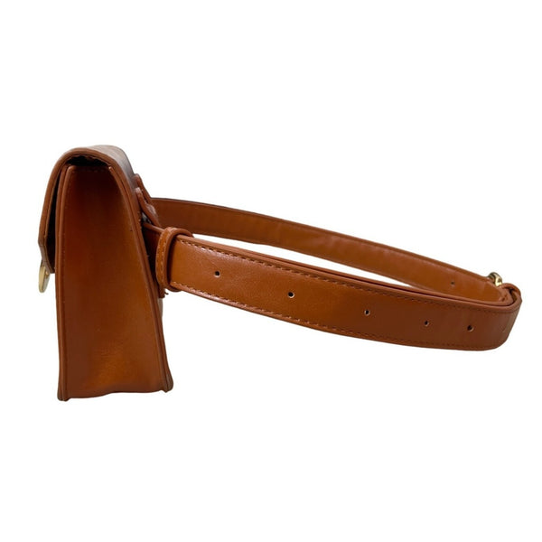 Ecosusi Women's Tan Brown With Gold tone Lock Fanny Pack Sz S