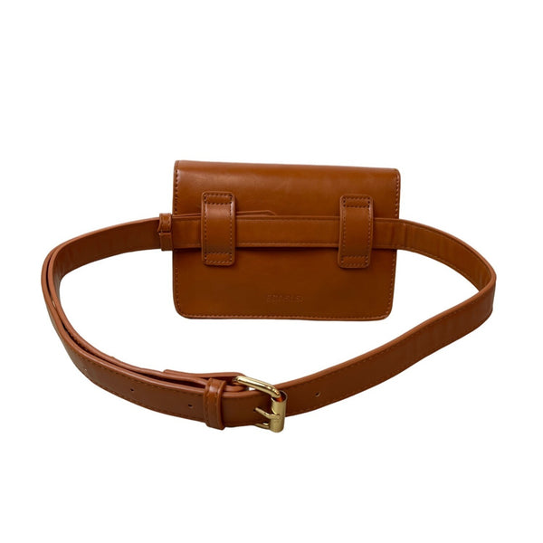 Ecosusi Women's Tan Brown With Gold tone Lock Fanny Pack Sz S