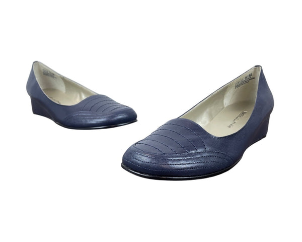 Bellini Womens Navy Blue Leather Oyster Wedge Shoes Size 8.5M