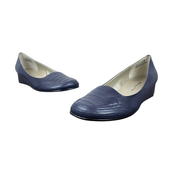 Bellini Womens Navy Blue Leather  Oyster Wedge Shoes Size 8.5M