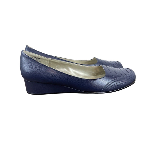 Bellini Womens Navy Blue Leather Oyster Wedge Shoes Size 8.5M
