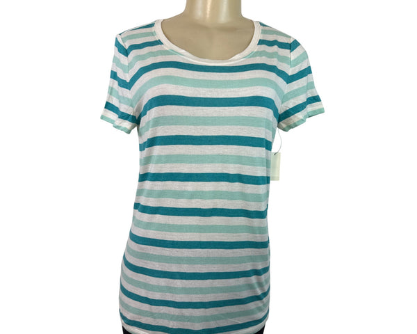 Talbots Womens Striped Scoop Neck Short Sleeve Top White & Teal Size S - New