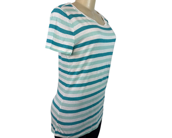 Talbots Womens Striped Scoop Neck Short Sleeve Top White & Teal Size S - New