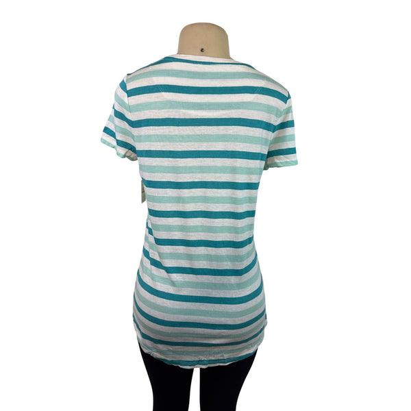 Talbots Womens Striped Scoop Neck Short Sleeve Top White & Teal  Size  S - New