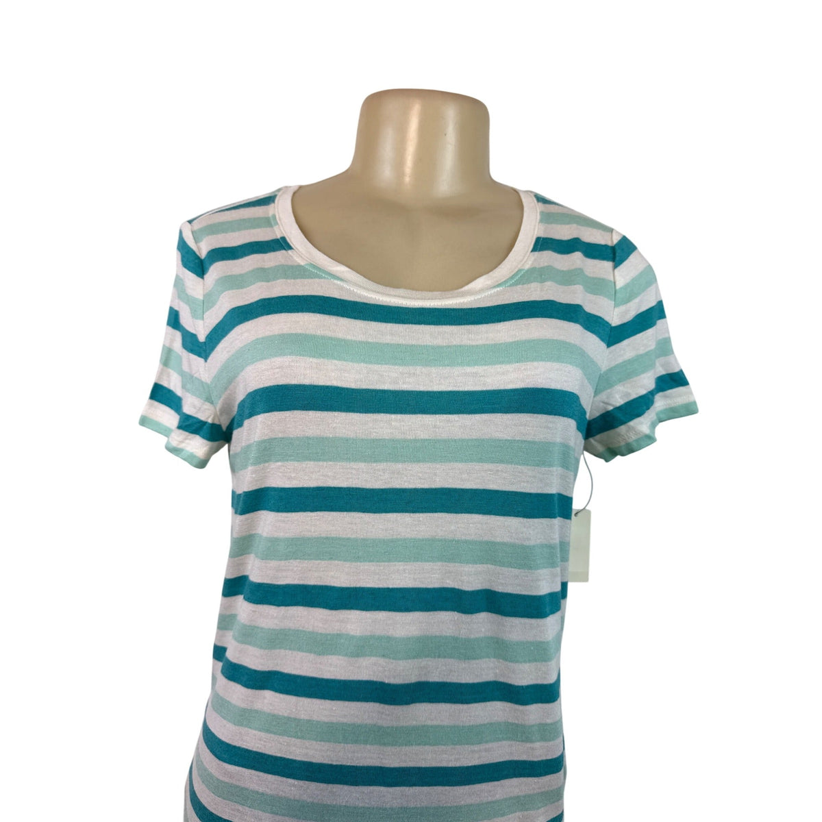 Talbots Womens Striped Scoop Neck Short Sleeve Top White & Teal  Size  S - New