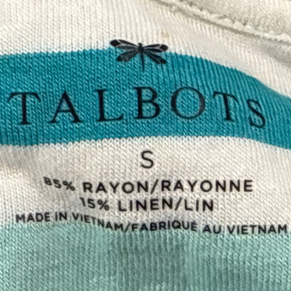 Talbots Womens Striped Scoop Neck Short Sleeve Top White & Teal  Size  S - New