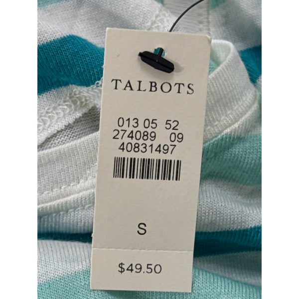 Talbots Womens Striped Scoop Neck Short Sleeve Top White & Teal  Size  S - New