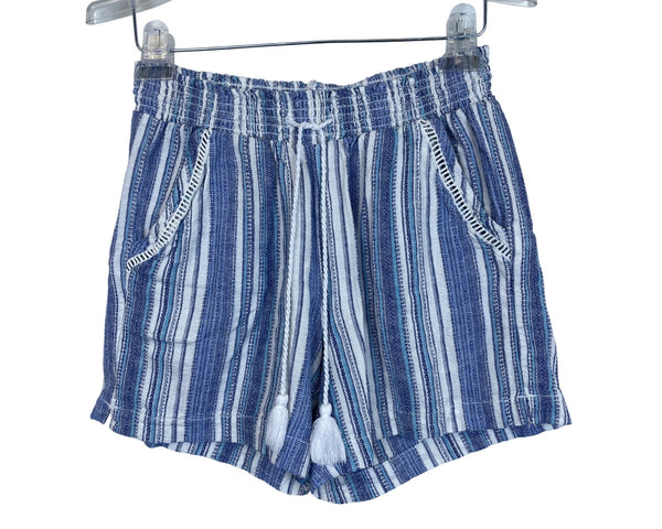 Briggs Womens Blue Striped Elastic Waist Casual Shorts With Tassel Drawstrings Size S