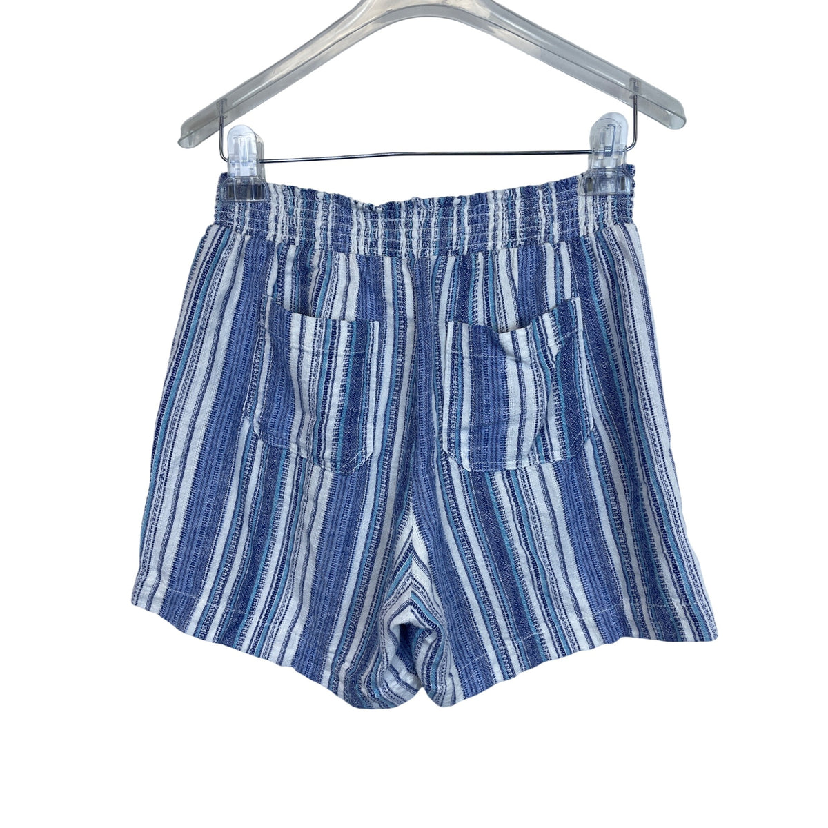 Briggs Womens Blue Striped Elastic Waist Casual Shorts With Tassel Drawstrings Size S