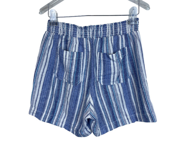 Briggs Womens Blue Striped Elastic Waist Casual Shorts With Tassel Drawstrings Size S