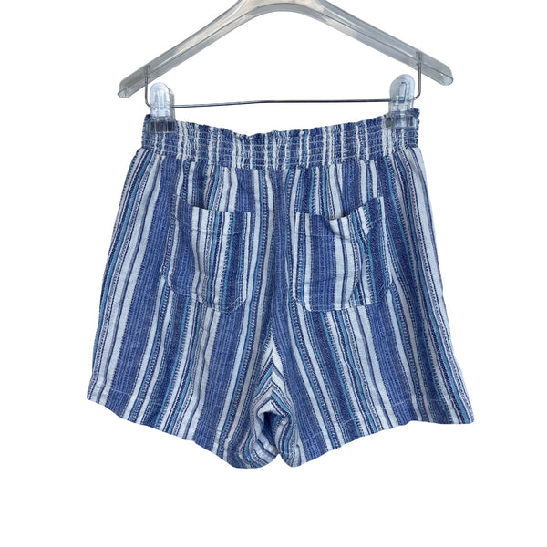 Briggs Womens Blue Striped Elastic Waist Casual Shorts With Tassel Drawstrings Size S
