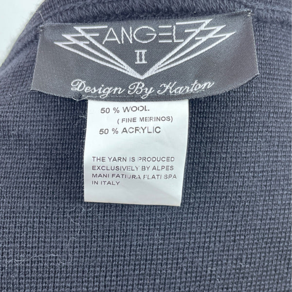 Angel Design By Hanton Black Wool & Acrylic Floral Embroidery Fringe Hem Poncho