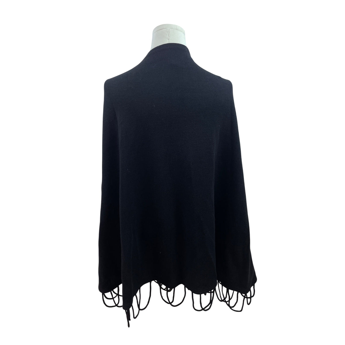 Angel Design By Hanton Black Wool & Acrylic Floral Embroidery Fringe Hem Poncho