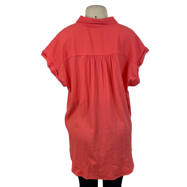 Loft Womens Coral Button-Down Short-Sleeve Top Size XL