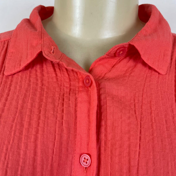 Loft Womens Coral Button-Down Short-Sleeve Top Size XL