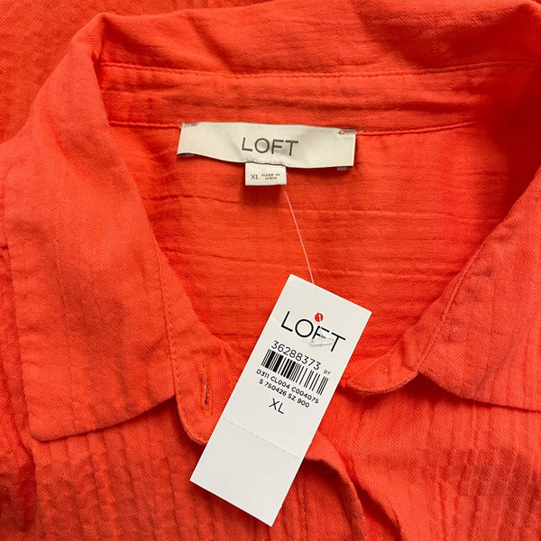 Loft Womens Coral Button-Down Short-Sleeve Top Size XL