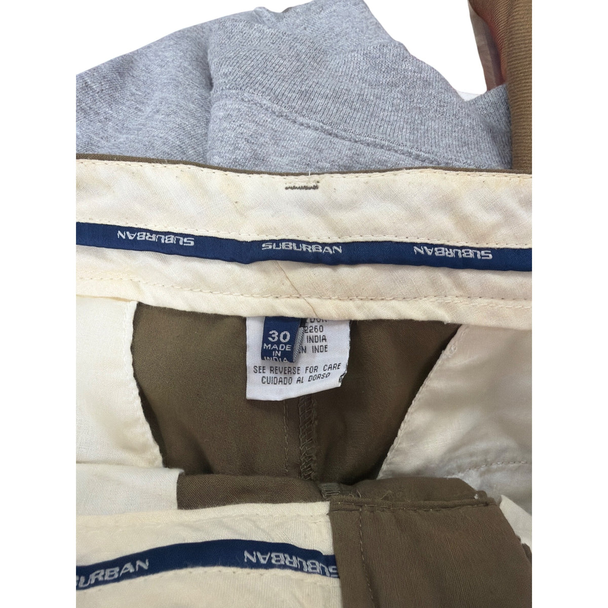 Suburban Mens Tan Cotton Straight-Leg Pants With Striped Sides Size 30 India-Made Suburban Mens Tan Cotton Straight-Leg Pants With Striped Sides Size 30 India-Made