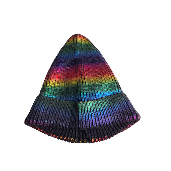Kimberly C. Unisex Black Acrylic Rainbow Knit Folded Beanie Winter Skully