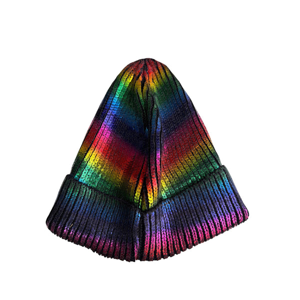 Kimberly C. Unisex Black Acrylic Rainbow Knit Folded Beanie Winter Skully