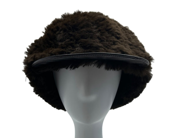Surell Unisex Brown Rabbit Fur Wide Brim Winter Cap - One Size