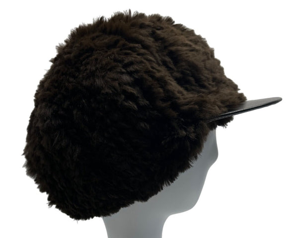 Surell Unisex Brown Rabbit Fur Wide Brim Winter Cap - One Size