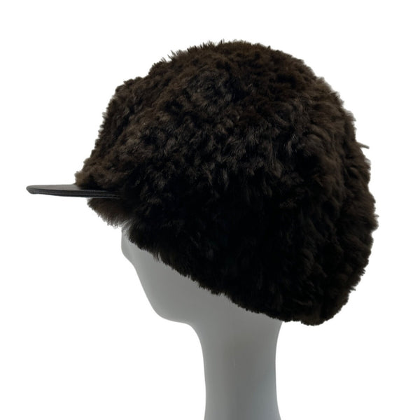 Surell Unisex Brown Rabbit Fur Wide Brim Winter Cap - One Size