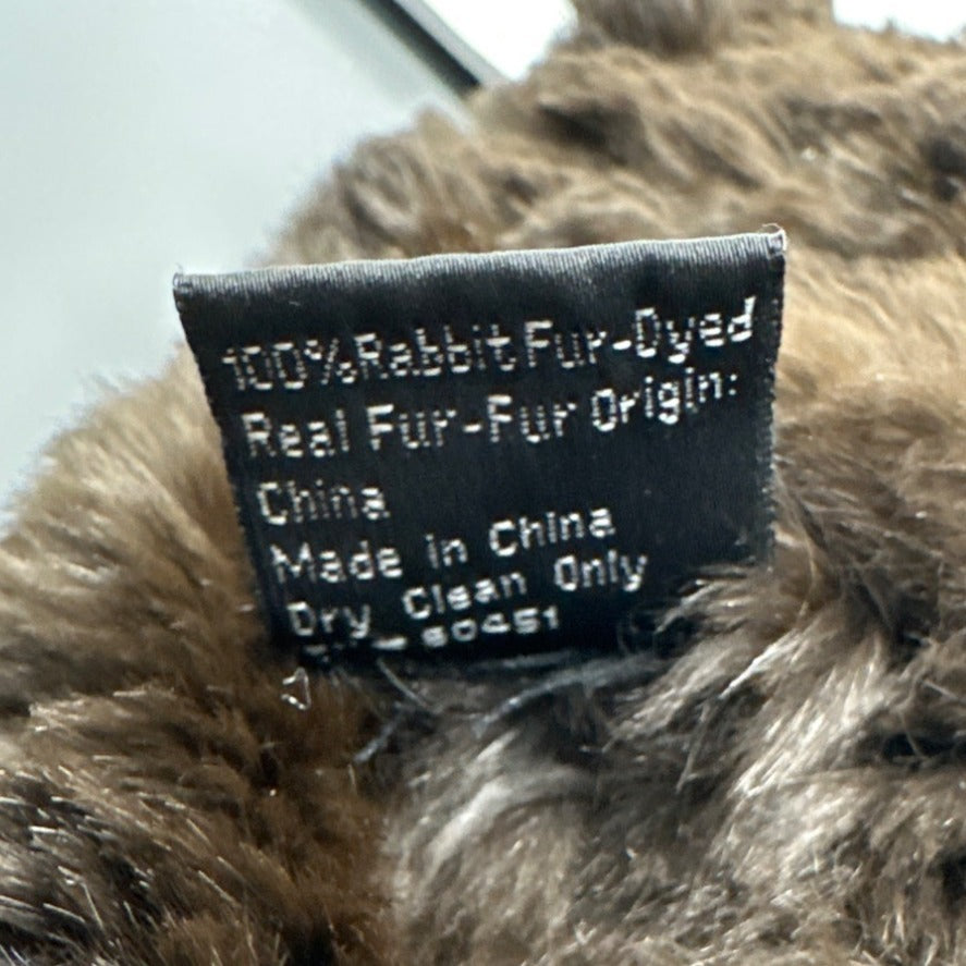 Surell Unisex Brown Rabbit Fur Wide Brim Winter Cap - One Size