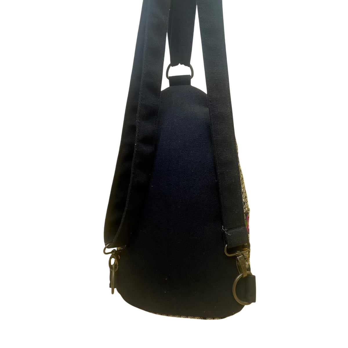 Women’s Black & Purple Floral Embroidered Adjustable Strap Sling Bag Size S