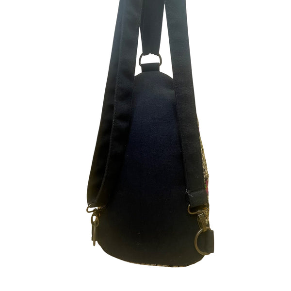 Women’s Black & Purple Floral Embroidered Adjustable Strap Sling Bag Size S